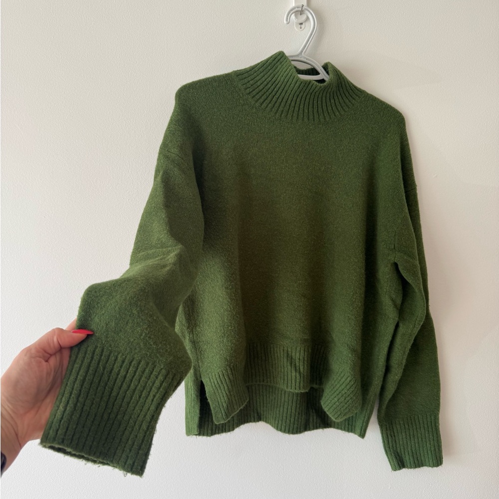 Classic Olive Green Mock Neck Women's Sweater